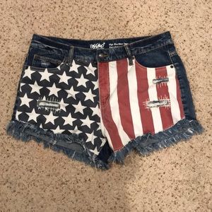 AMERICAN FLAG  print, high waisted jean shorts